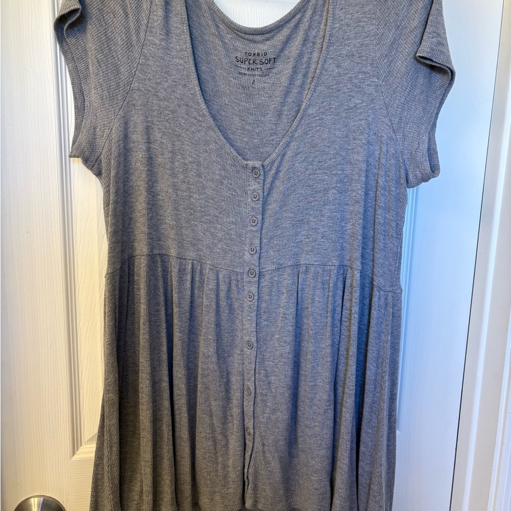 Gray Button-Front Babydoll top